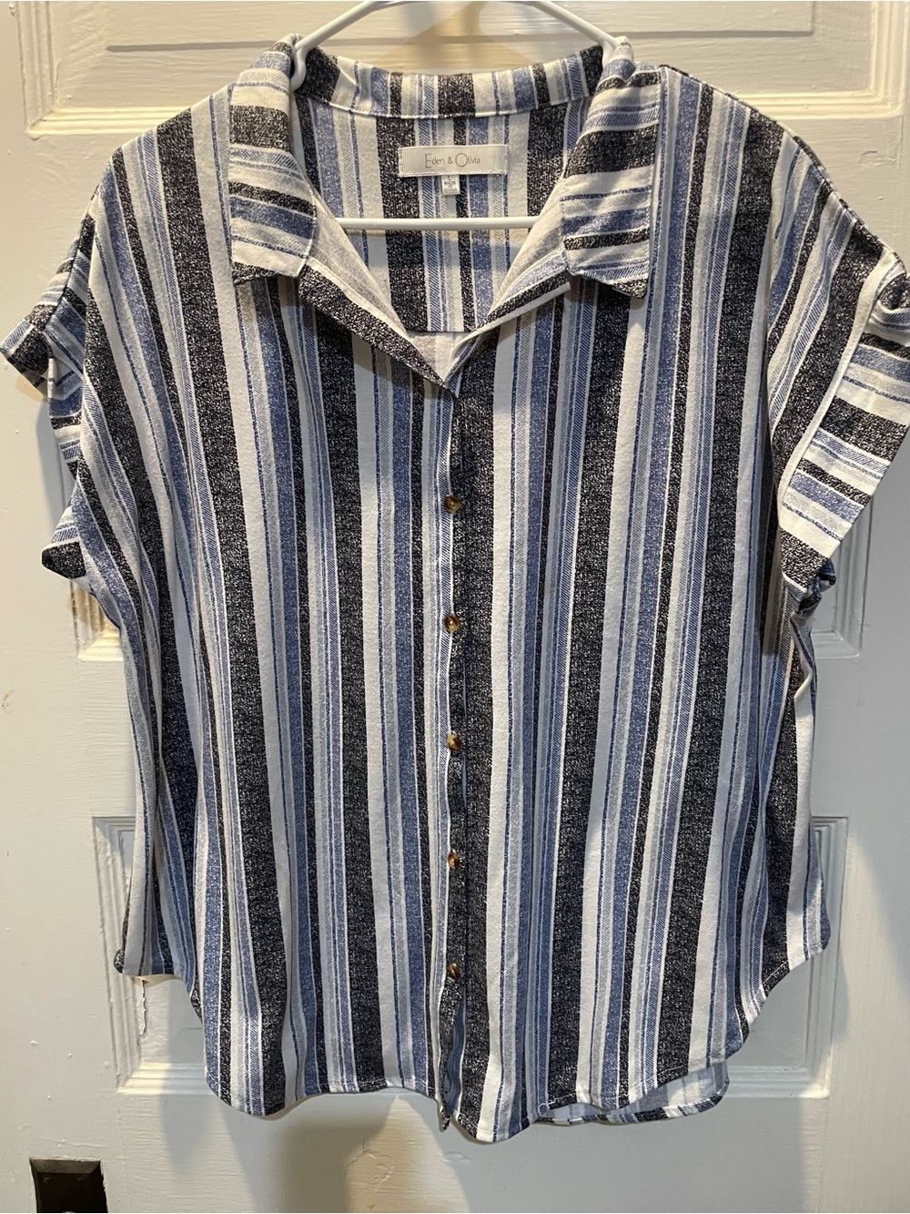 Eden & Olivia Blue Stripe Button-Up Camp Shirt, Large